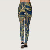 Leggings Elégante conception de feuille d'or bleu (Dos)