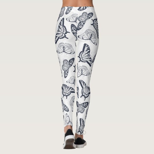 Leggings Elégante conception de papillon noir blanc (Dos)