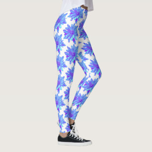 Leggings Élégante fleur florale violette bleu