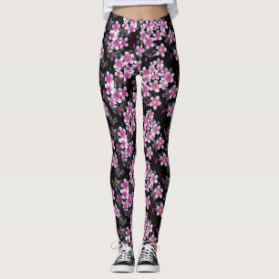 Leggings Élégante Fleur Rose Et Blanche