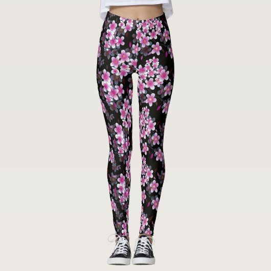 Leggings Élégante Fleur Rose Et Blanche (Devant)