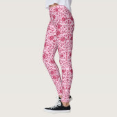 Leggings Elégante Fleur rose et rouge Damas (Gauche)