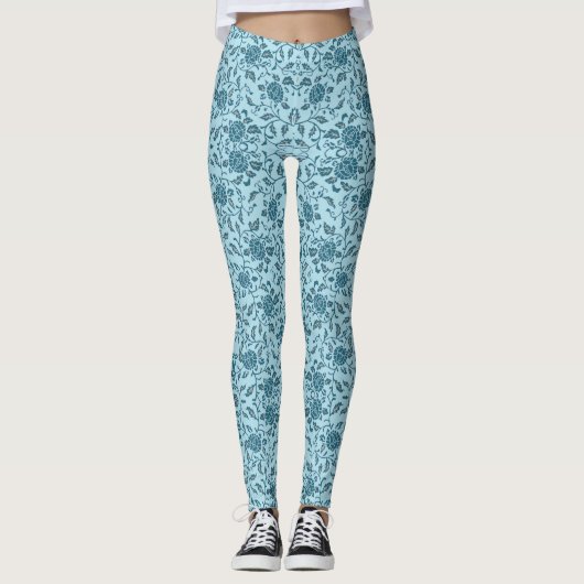 Leggings Elégante Fleur Turquoise Damas (Devant)