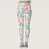 Leggings Elégante Fleurs Roses Blanches Aquarelle Florale (Devant)