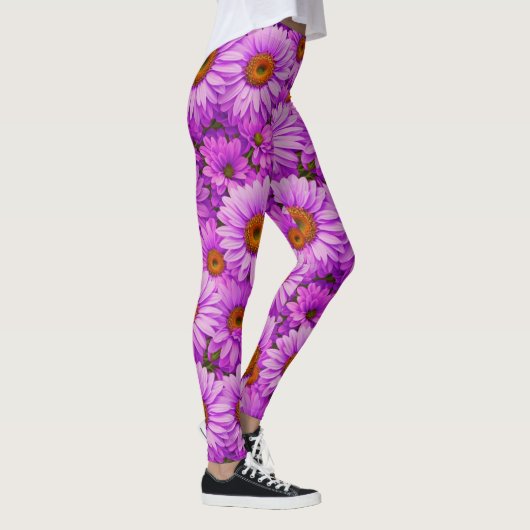 Leggings Élégante marguerite florale magenta rose foncé (Droite)