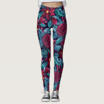 Leggings Elégante marine Bourgogne Fleur de Noël<br><div class="desc">Ce motif de Noël élégant et moderne est parfait pour les festivités. Il présente des fleurs d'aquarelle jaune et vert turquoise, des baies de fruits peintes à la main et des feuilles sur un arrière - plan bleu marine. C'est chic, joli, artistique et unique ; le design parfait pour votre...</div>