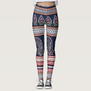Leggings Elégante Marine Paisley : Conception des frontière