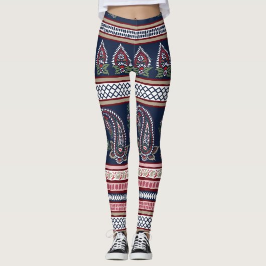 Leggings Elégante Marine Paisley : Conception des frontière (Devant)