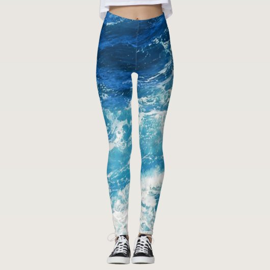 Leggings Elégante mer Waves Blue Ocean Motif (Devant)