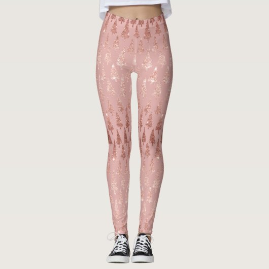 Leggings Élégante parties scintillant rose en or + sapins m (Devant)