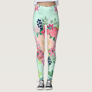 Leggings Elégante peinture à l'aquarelle florale à la menth