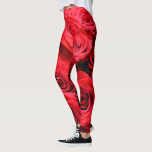 Leggings Élégante rose rouge fleurs rouges rouge floral rou