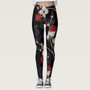 Leggings Élégante Rose rouge Flower Black