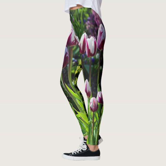 Leggings Élégante Tulipes à drapeau triomphal blanc violet (Gauche)