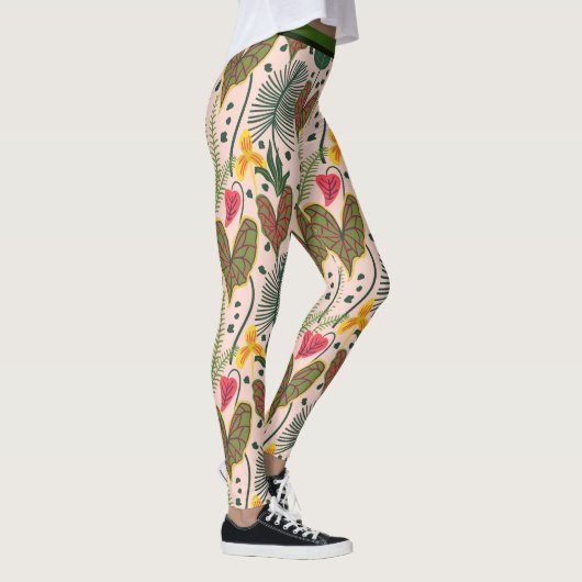 Leggings Élégantes fleurs botaniques Motif verdoyant (Droite)
