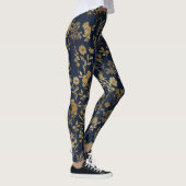 Leggings Élégantes Fleurs d'or Bleu Botanique (Droite)