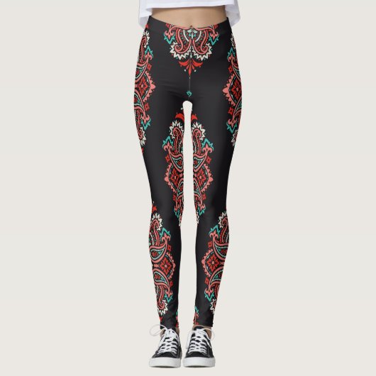 Leggings éléments cachemire asiatique, motif vintage boho. (Devant)