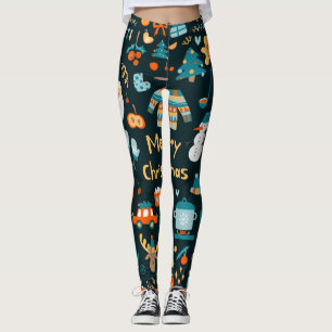 Leggings Éléments de Noël et de Nouvel An dessinés à la mai