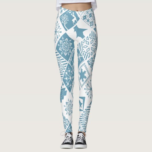 Leggings Eléments de Noël sans couture flocon géométrique (Devant)