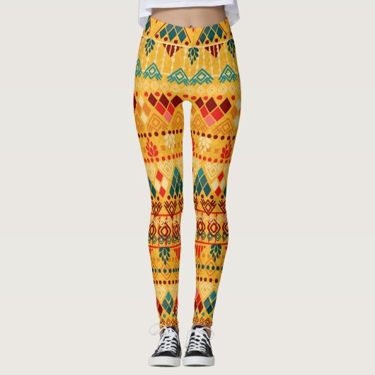 Leggings Éléments tribaux, motif polyvalent et transparent. (Devant)