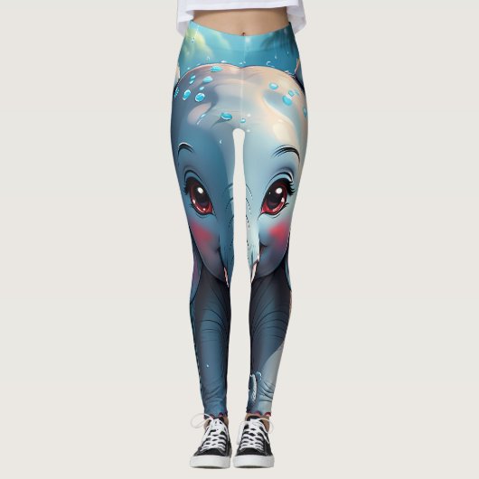 Leggings Eléphant mignon dans la pluie (Devant)