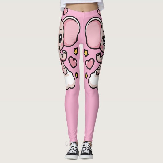 Leggings Eléphant rose joli Flying Whimsical Etoiles &coeur (Devant)