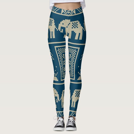 Leggings Eléphants africains arrière - plan bleu marine ten (Devant)