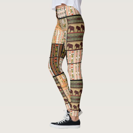 Leggings Eléphants de Patchwork : Texture ornementale (Gauche)