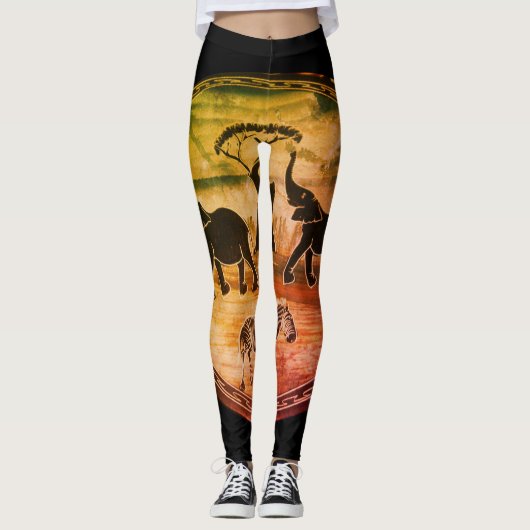 Leggings Eléphants et Zèbre en pleine nature (Devant)