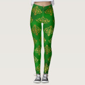 Leggings Élevez votre style avec l'or et l'huile verte chat (Devant)