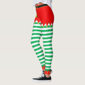 Leggings Elf de Noël et cloches de Jingle sur vert et blanc (Gauche)