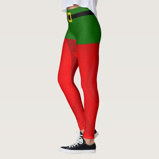 Leggings Elf mignonne femmes rouge et vert elfes de Noël (Gauche)
