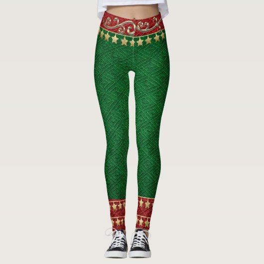 Leggings Elf pour Vacances Gold, Rouge & Vert! (Devant)