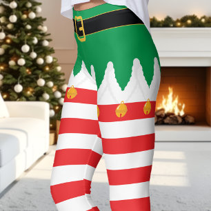 Leggings Elfe de Noël Rayure Verte et Rouge de Fêtes