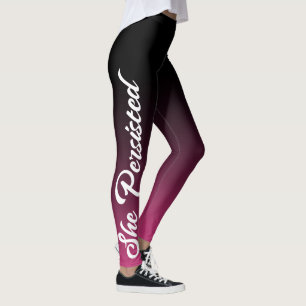 Leggings Elle a persisté : Citation blanche, Ombre noir et