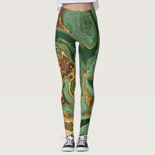 Leggings Emerald Elegance : Gold Marble Luxe