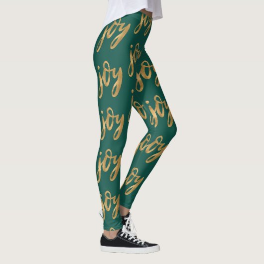 Leggings Emerald Green et Gold Joy Script Noël (Droite)