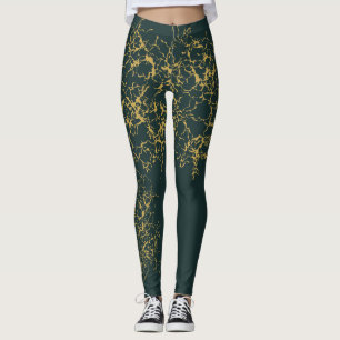 Leggings Emerald Green Gold Modern Abstrait