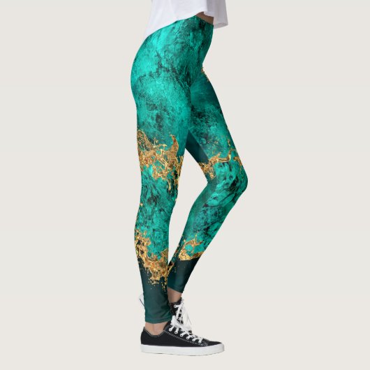 Leggings Emerald Jade Gold Splatter Abstrait (Droite)