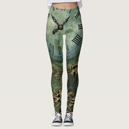 Leggings Émeraude Green Rustic Steampunk Horloge (1) (Devant)
