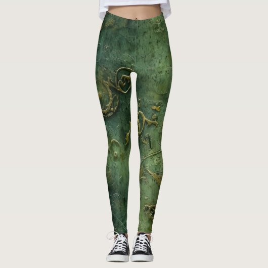 Leggings Émeraude Green Rustic Steampunk Horloge (10) (Devant)