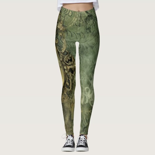 Leggings Émeraude Green Rustic Steampunk Horloge (4) (Devant)