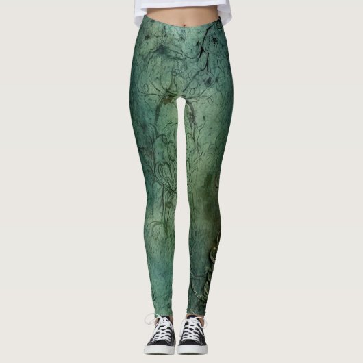 Leggings Émeraude Green Rustic Steampunk Horloge (8) (Devant)