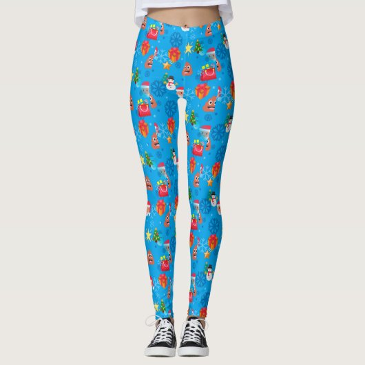 Leggings émoticône de Noël bleu (Devant)