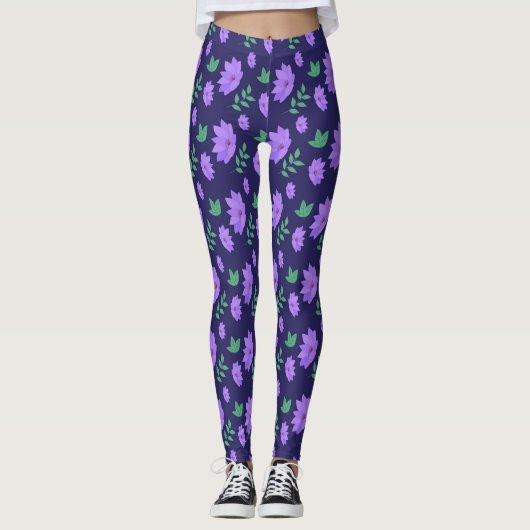 Leggings Empreinte de jardin fleuri violet (Devant)