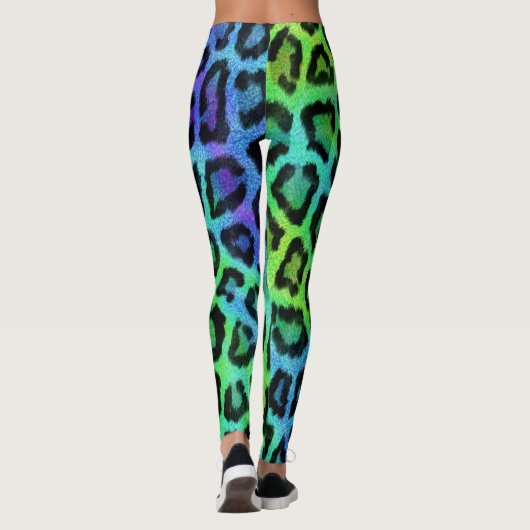 Leggings Empreinte de léopard bleu vert (Dos)