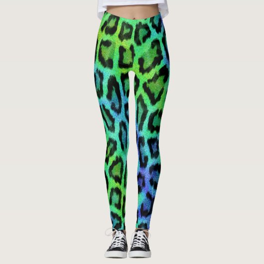 Leggings Empreinte de léopard bleu vert (Devant)