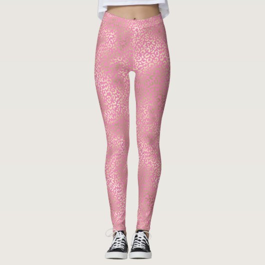 Leggings Empreinte de léopard de glamour rose fille (Devant)