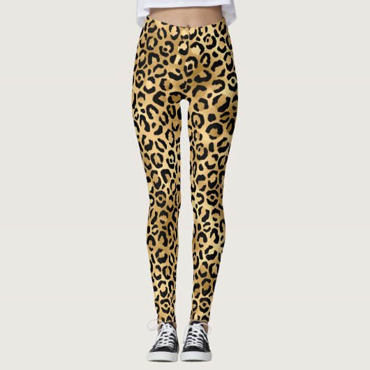 Leggings Empreinte de léopard d'or noir Cheetah Animal tend (Devant)