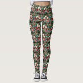 Leggings Empreinte de léopard floral de caniche blanc (Devant)